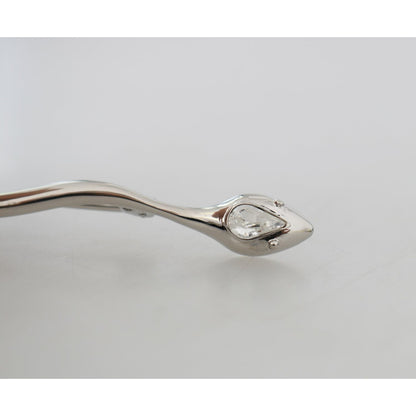 Dolce & Gabbana Silver Brass Crystal Spilla Serpente Mens Brooch Pin