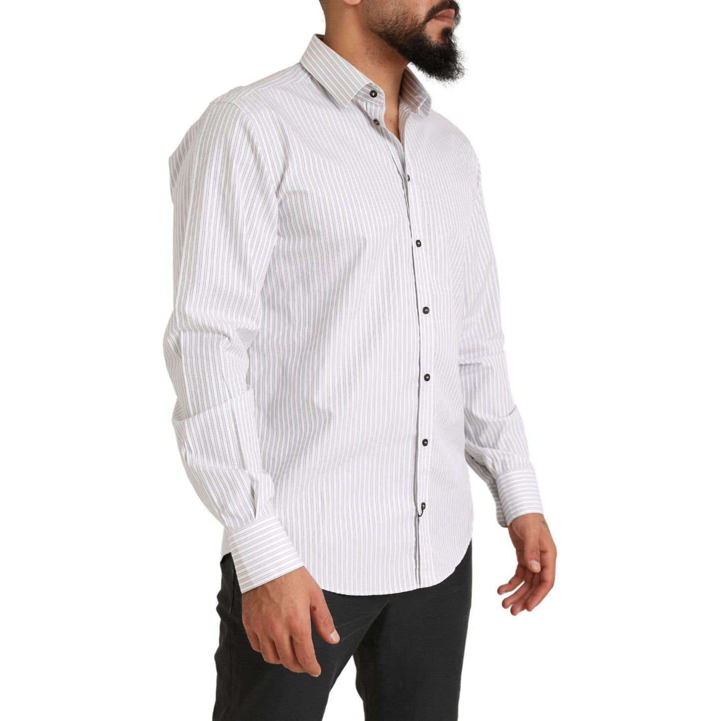 Dolce & Gabbana Elegant White Striped Cotton Dress Shirt Dolce & Gabbana