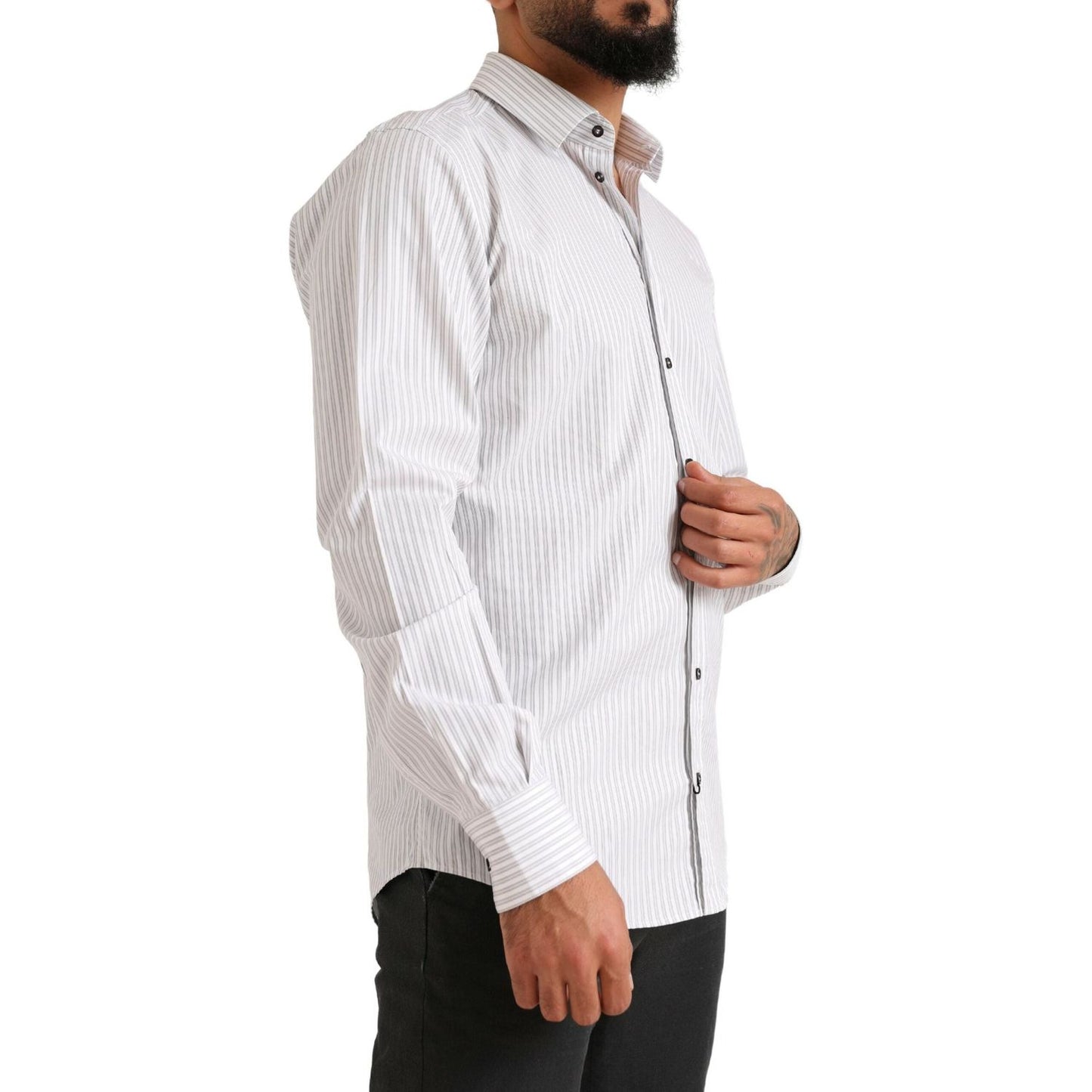 Dolce & Gabbana Elegant White Striped Cotton Dress Shirt Dolce & Gabbana