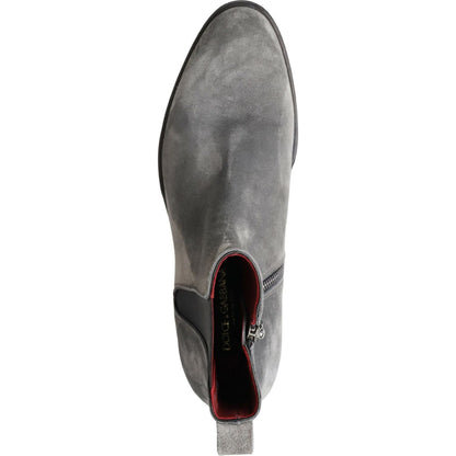 Dolce & Gabbana Gray Leather Men Ankle Boots Shoes
