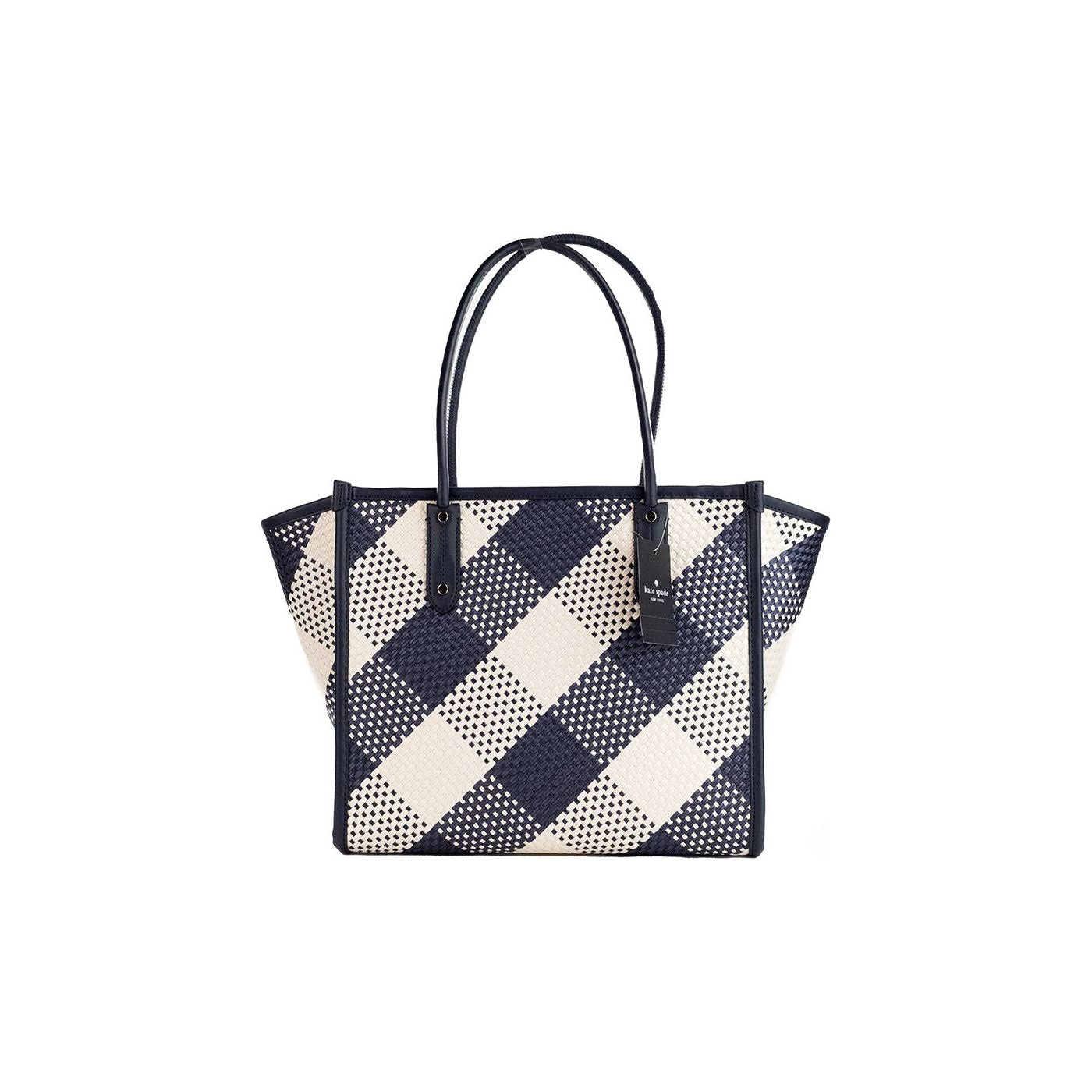 Kate Spade Ella Gingham Blazer Blue Oversized Woven Shoulder Tote Bag Purse Kate Spade