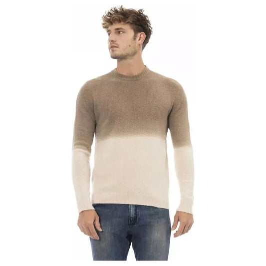 Alpha Studio Beige Alpaca Leather Men Sweater Alpha Studio