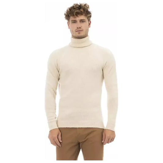 Alpha Studio Beige Alpaca Leather Men Sweater Alpha Studio