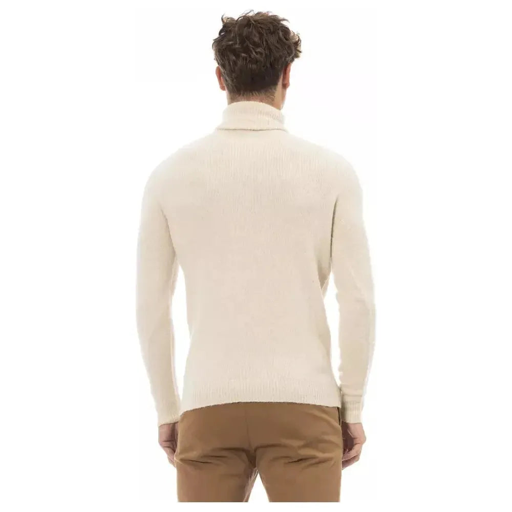 Alpha Studio Beige Alpaca Leather Men Sweater Alpha Studio