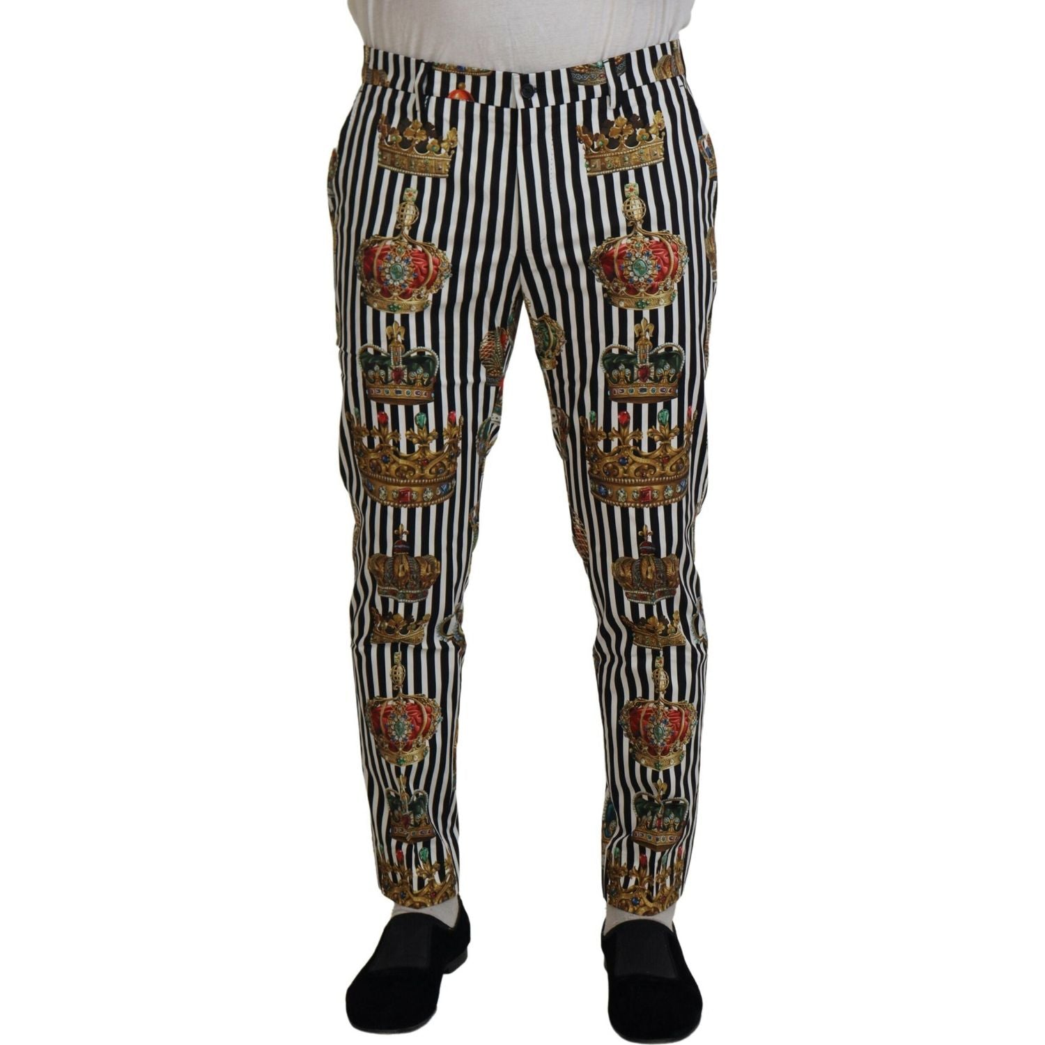 Dolce & Gabbana White Cotton Stretch Crown Trouser Pants
