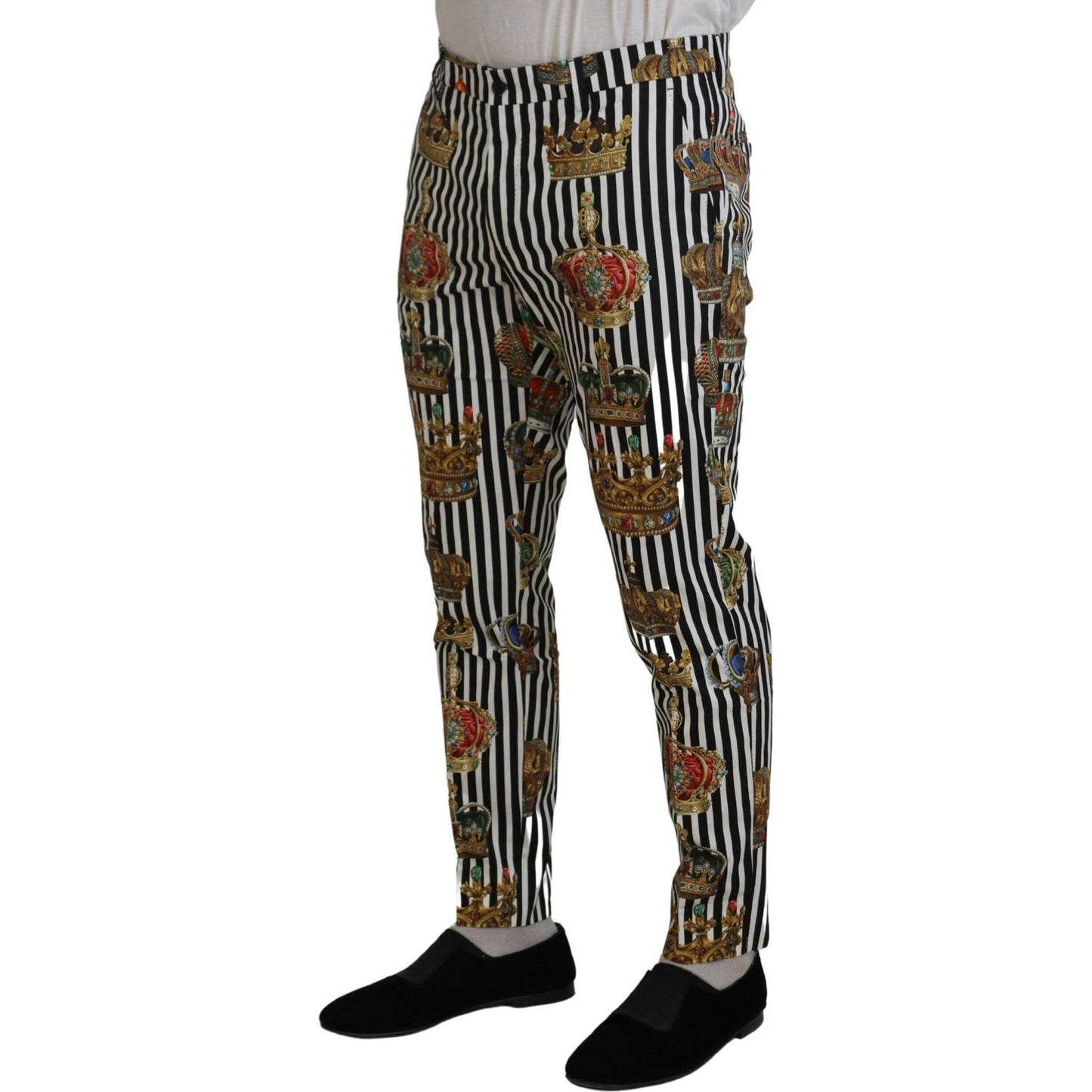 Dolce & Gabbana White Cotton Stretch Crown Trouser Pants