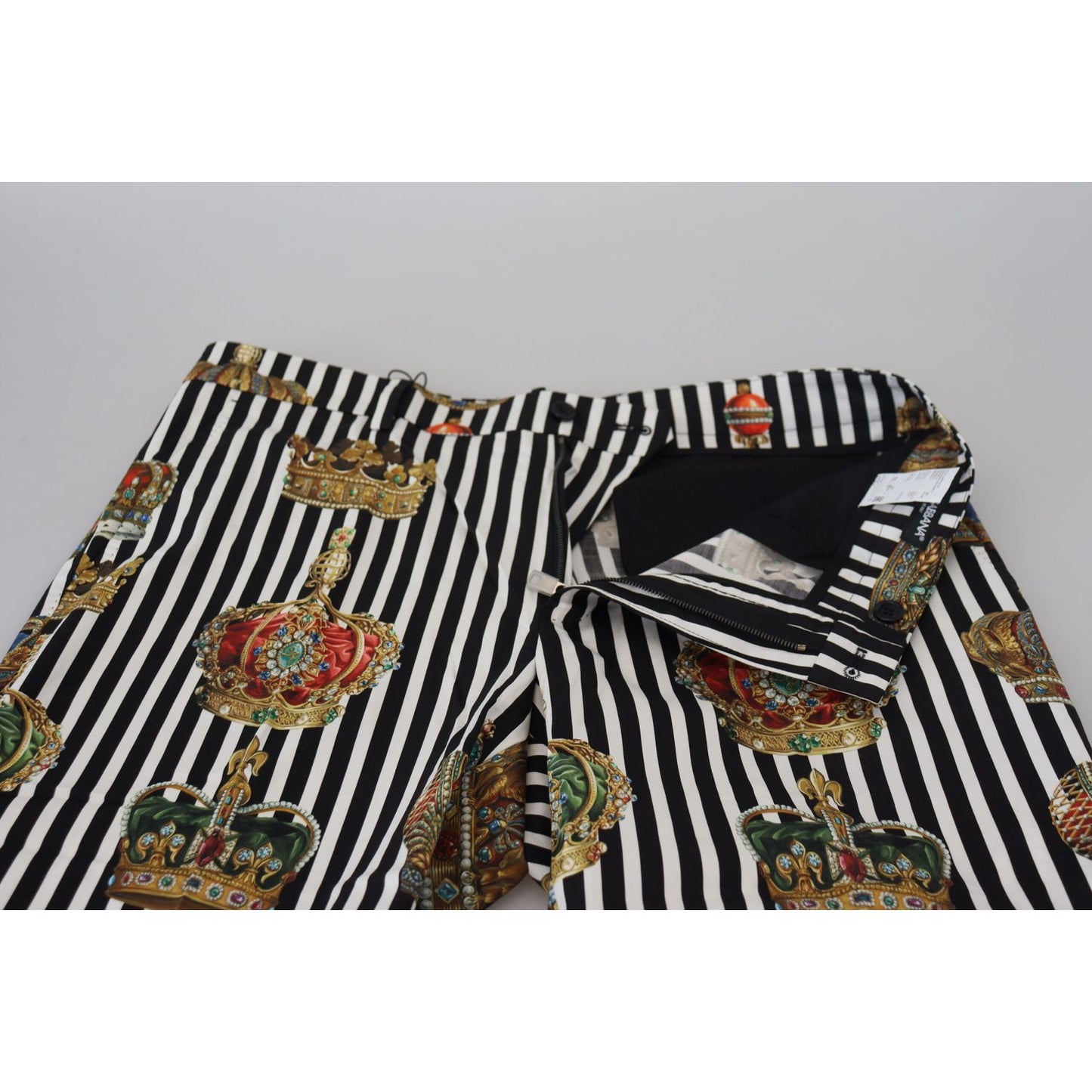 Dolce & Gabbana Elegant Gold Crown Stripe Chino Pants Dolce & Gabbana