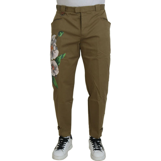 Exquisite Floral Beige Chino Pants