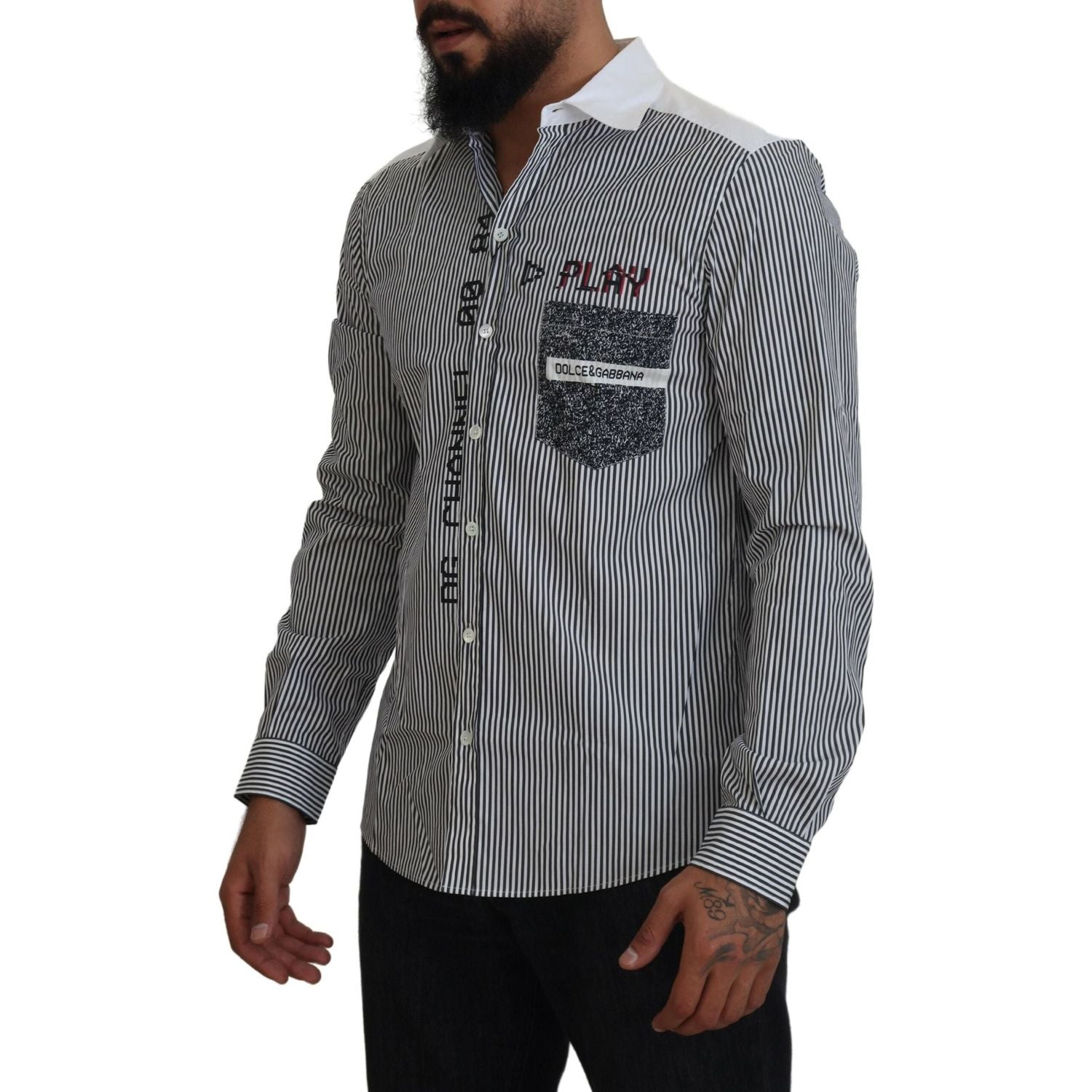 Dolce & Gabbana Gray White Striped Slim Fit Shirt