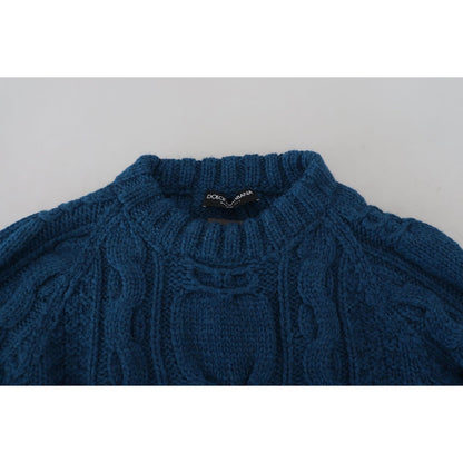 Dolce & Gabbana Blue Knitted Wool Alpaca Pullover Sweater