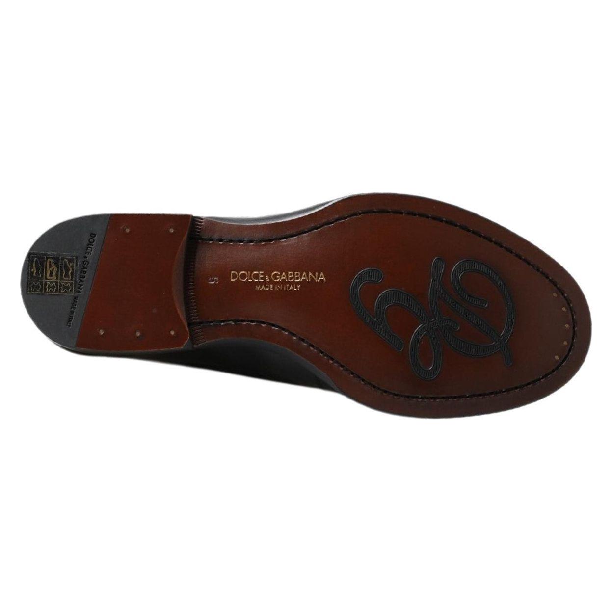 Dolce & Gabbana Black Leather Slipper Loafers Stitched Shoes