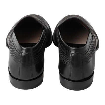 Dolce & Gabbana Black Leather Slipper Loafers Stitched Shoes
