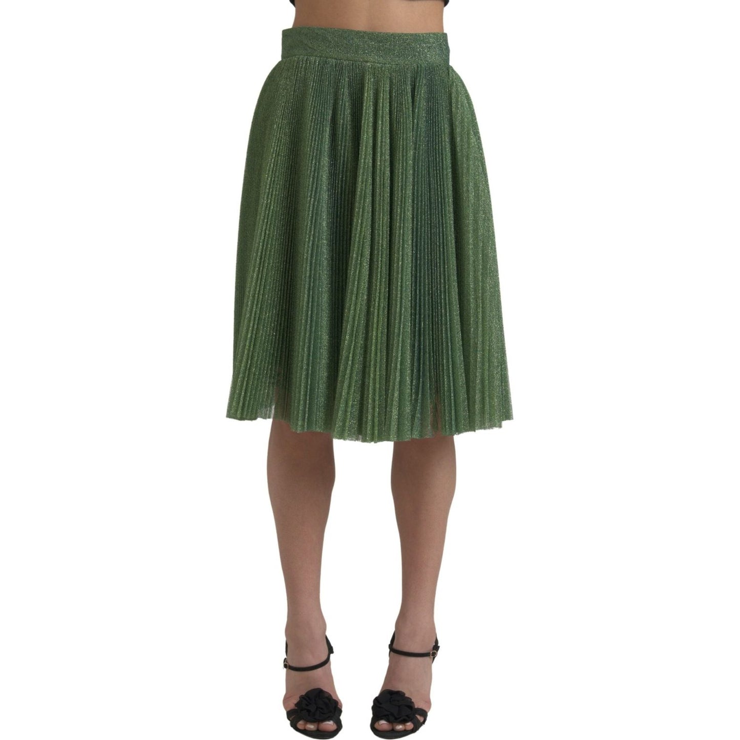 Dolce & Gabbana Metallic Green High Waist A-line Pleated Skirt