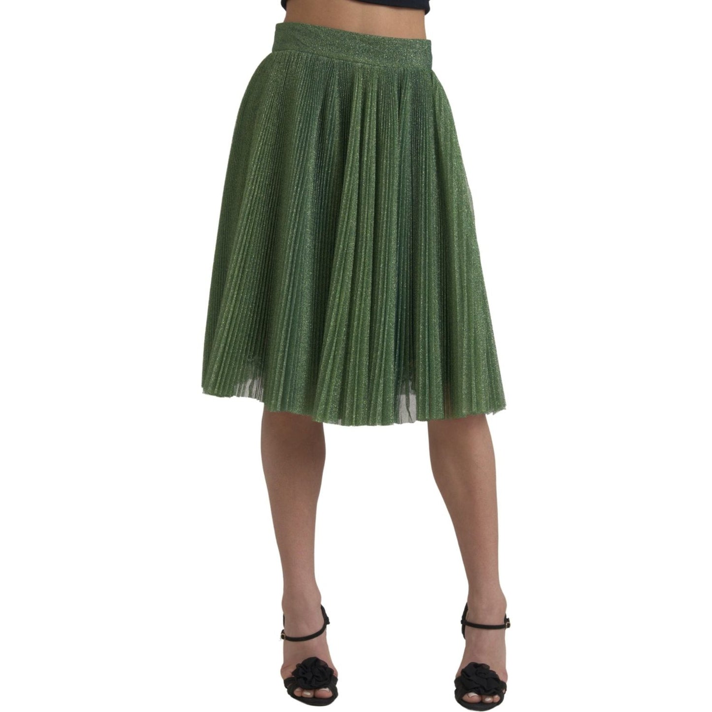 Dolce & Gabbana Metallic Green High Waist A-line Pleated Skirt