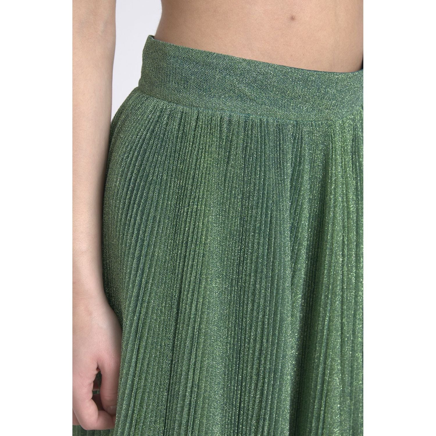 Dolce & Gabbana Metallic Green High Waist A-line Pleated Skirt