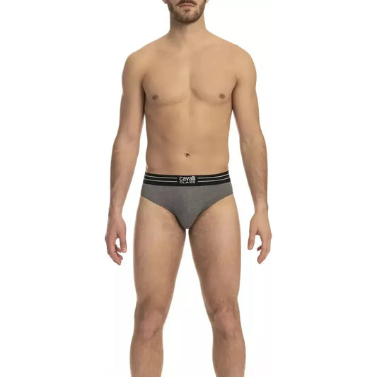 Cavalli Class Gray Cotton Men Underwear Trio Pack Cavalli Class