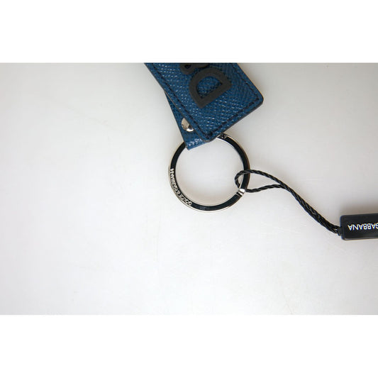 Dolce & Gabbana Elegant Blue Leather Keychain with Silver Accents Dolce & Gabbana