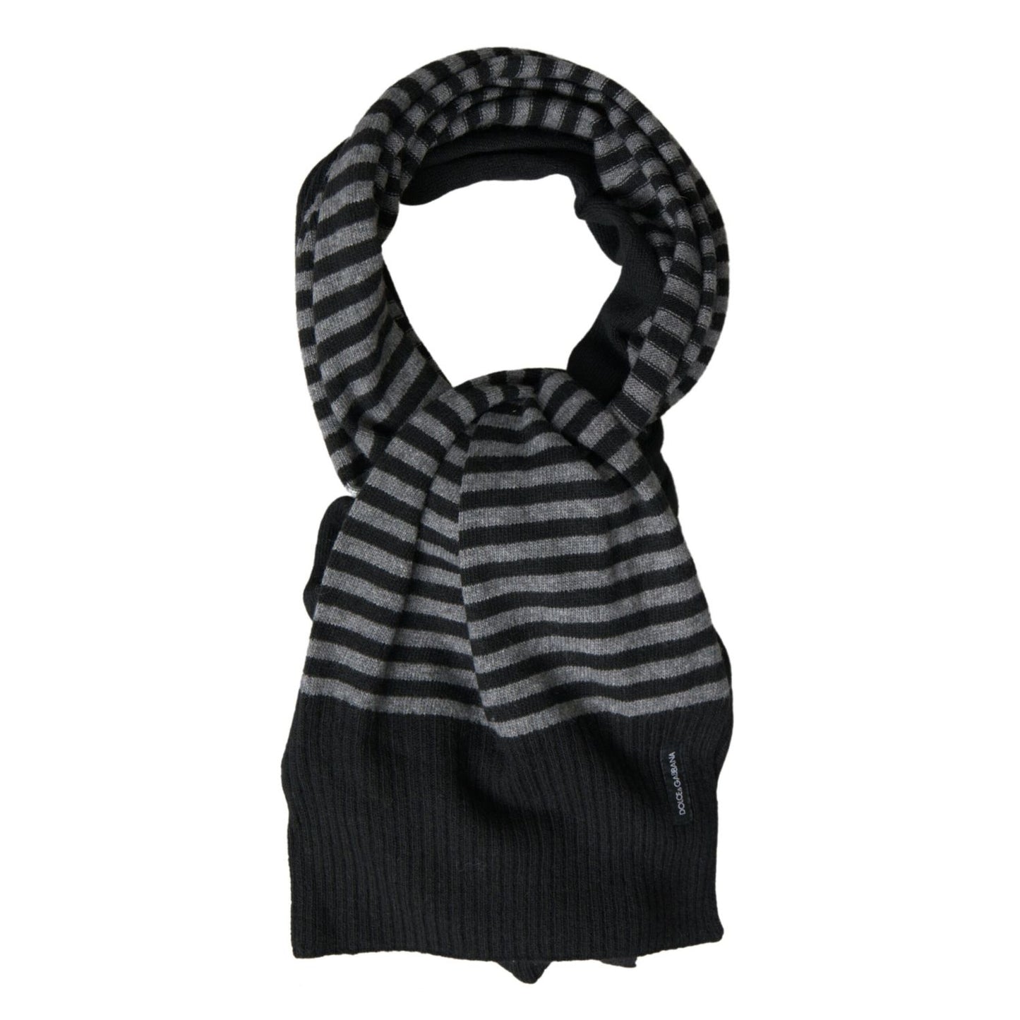 Dolce & Gabbana Black Gray Stripe Wool Neck Wrap Shawl Scarf