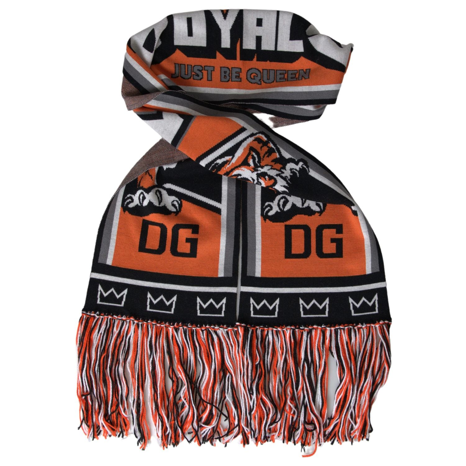 Dolce & Gabbana Multicolor Wool DG Royals Wrap Fringe Scarf