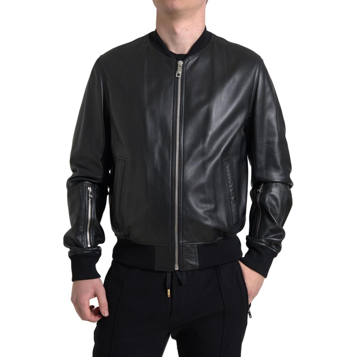 Dolce & Gabbana Elegant Black Leather Bomber Jacket Dolce & Gabbana