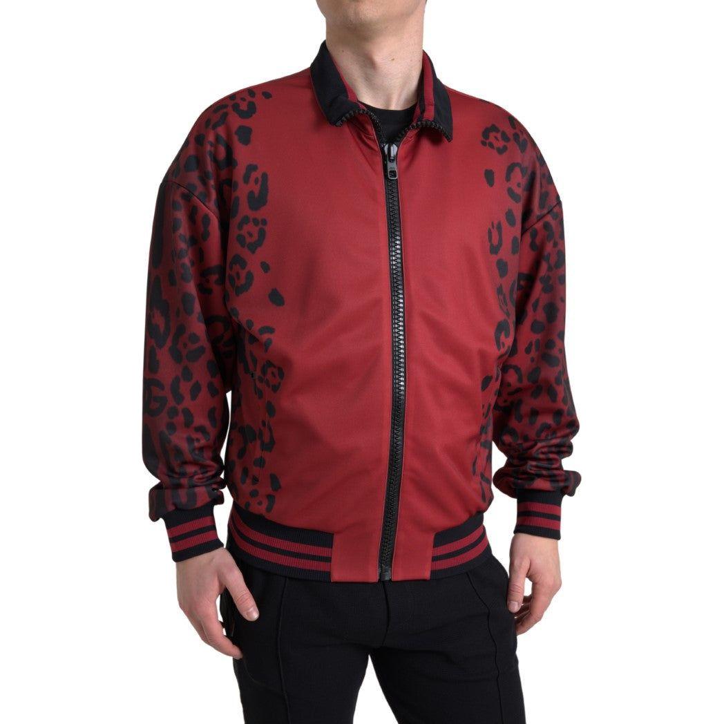 Dolce & Gabbana Red Leopard Polyester Bomber Full Zip Jacket