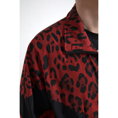Dolce & Gabbana Red Leopard Nylon Full Zip Sweater