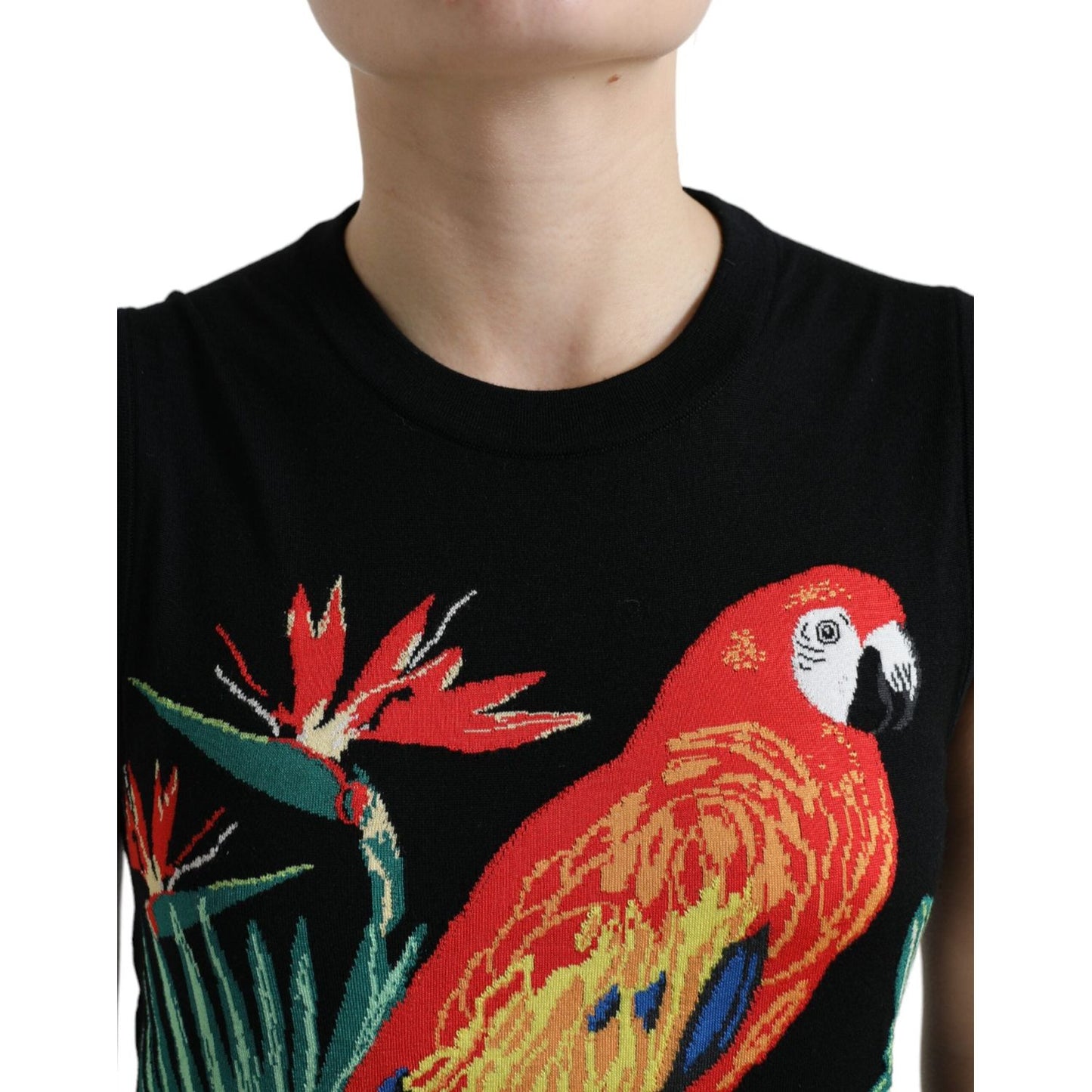 Dolce & Gabbana Elegant Crew Neck Wool Silk Tank with Bird Embroidery Dolce & Gabbana