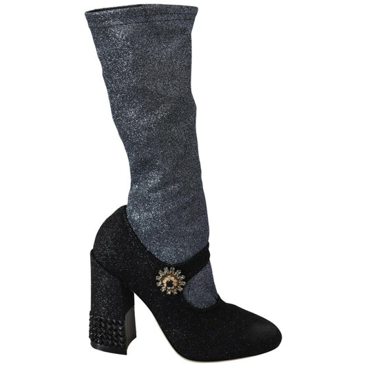 Dolce & Gabbana Black Crystal Mary Janes Booties Shoes 1728,67345645728,Black,Boots - Shoes,Boots - Women - Shoes,Dolce & Gabbana,EU37.5/US7,EU38/US7.5,EU39/US8.5,High Heel - Boots - Shoes,Material: 80% Nylon 20% Spandex (stretch),New with tags,Shoes,Wome