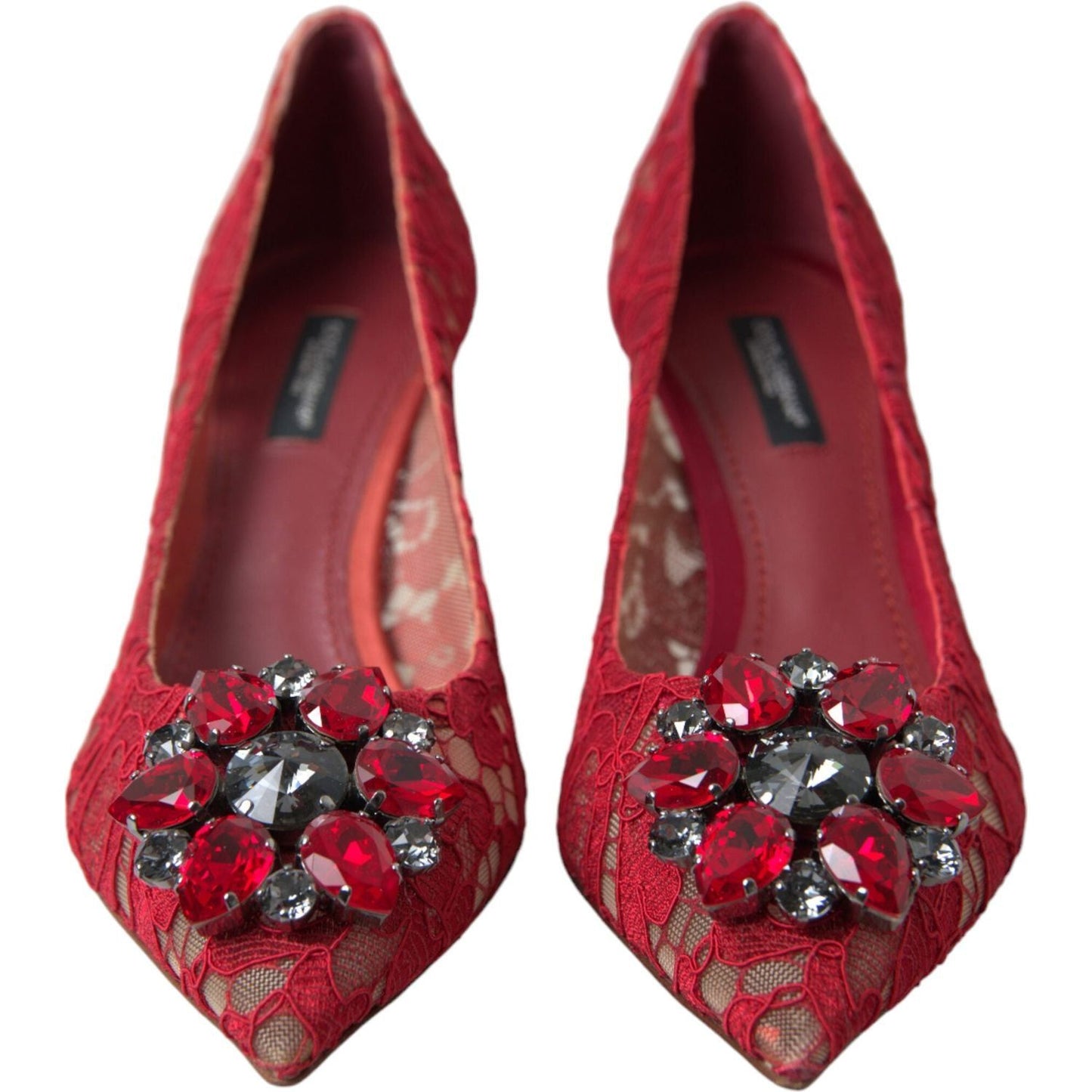 Dolce & Gabbana Radiant Red Lace Heels with Crystals Dolce & Gabbana