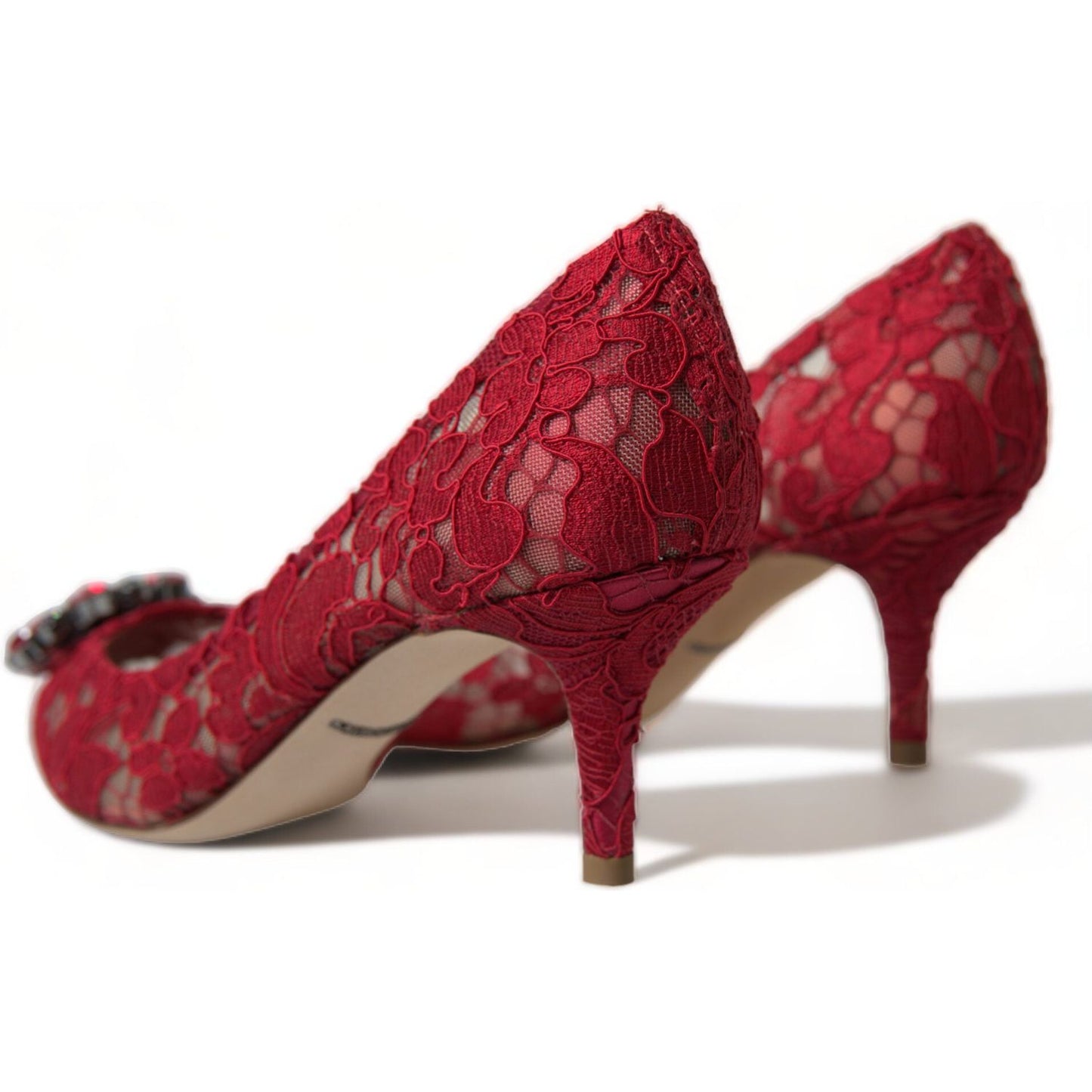 Dolce & Gabbana Radiant Red Lace Heels with Crystals Dolce & Gabbana