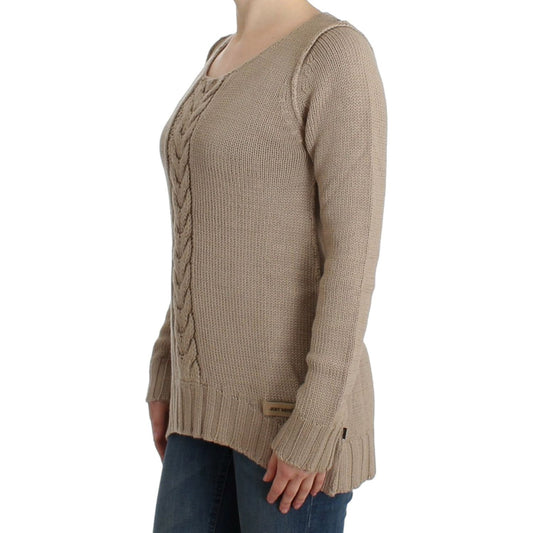 Cavalli Elegant Beige Knitted Crew Neck Sweater Cavalli