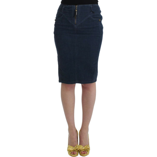 Cavalli Blue corduroy pencil skirt 1728,2% Elastane,67345645728,Blue,Cavalli,Clothing,Denim - Skirts - Clothing,IT40|S,IT42|M,Material: 98% Cotton,Midi - Skirts - Clothing,New with tags,Skirts - Clothing,Skirts - Women - Clothing,Women,Women - Clothing
