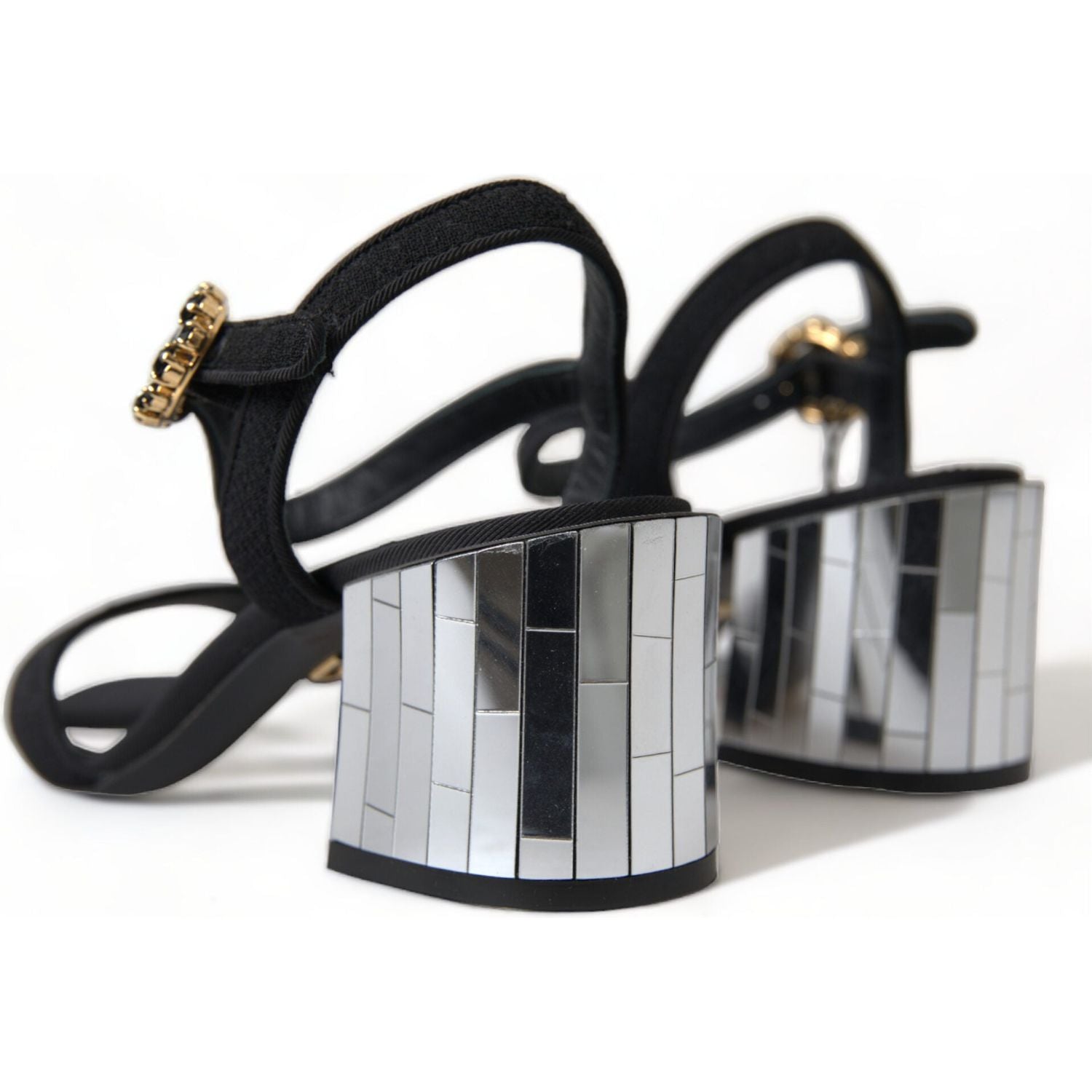 Dolce & Gabbana Black Crystals Ankle Strap Sandals Shoes