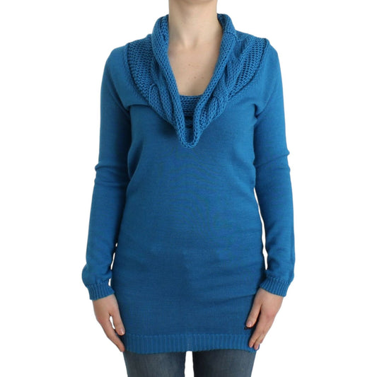 Costume National Chic Blue Scoop Neck Knit Sweater Costume National