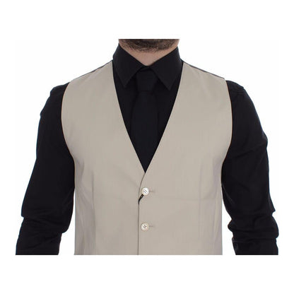 Dolce & Gabbana Beige Cotton Stretch Dress Vest Blazer