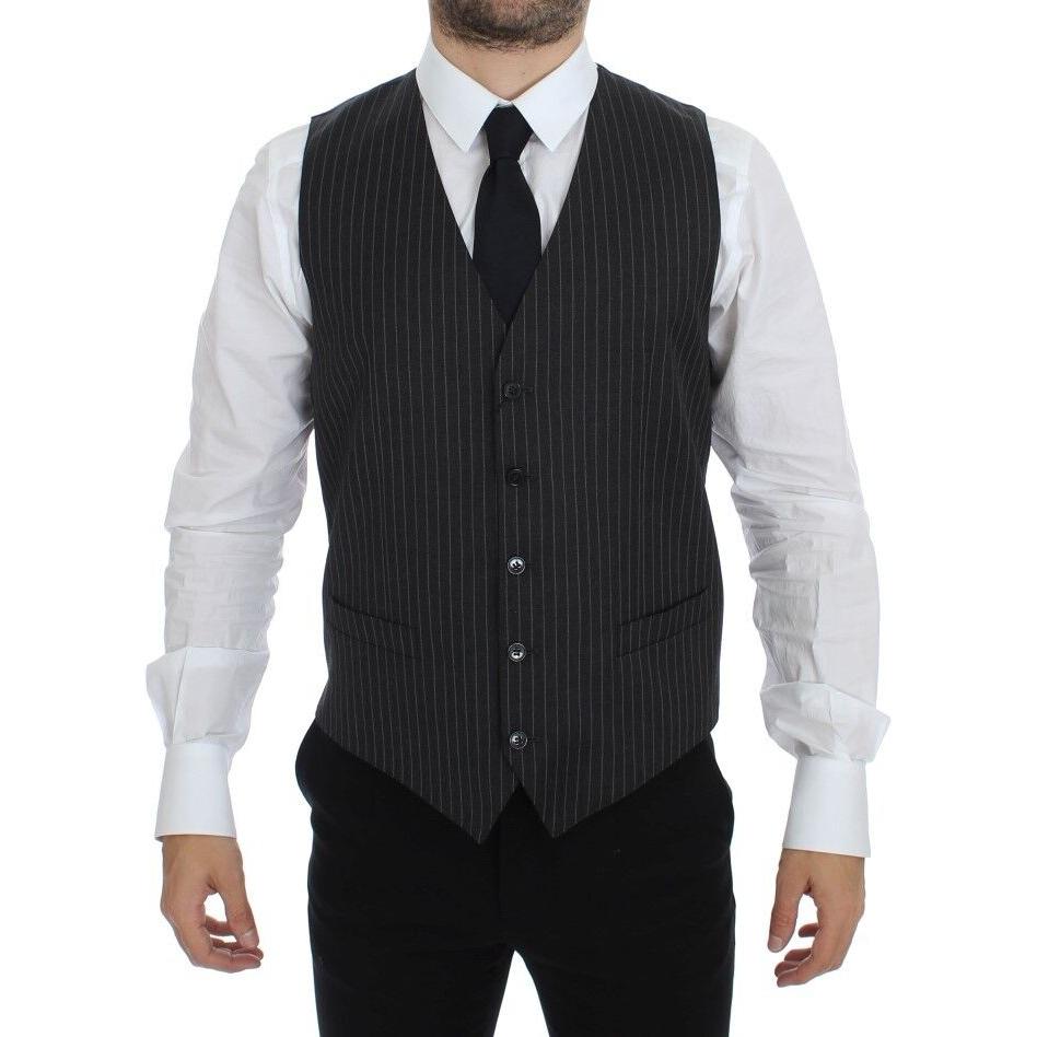 Dolce & Gabbana Elegant Gray Striped Wool Dress Vest Dolce & Gabbana