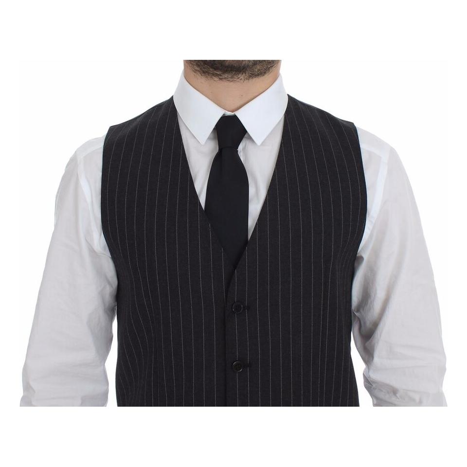 Dolce & Gabbana Gray Striped Wool Logo Vest Gilet Weste