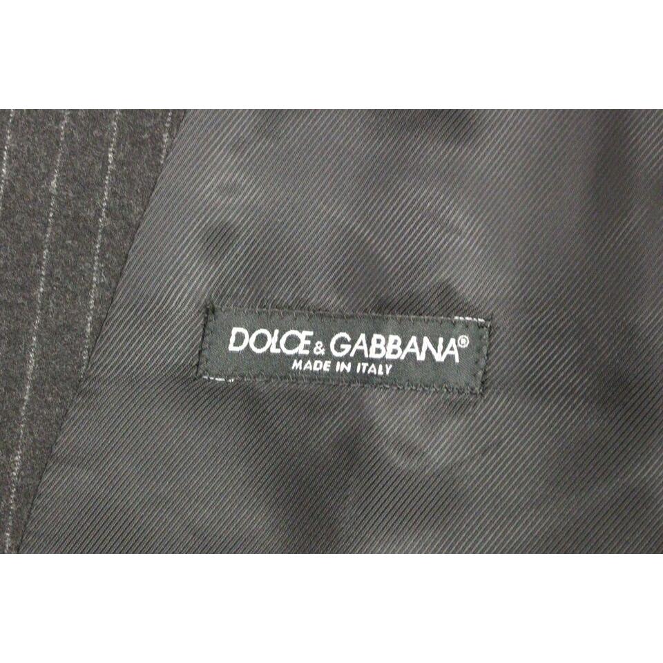 Dolce & Gabbana Gray Striped Wool Logo Vest Gilet Vests