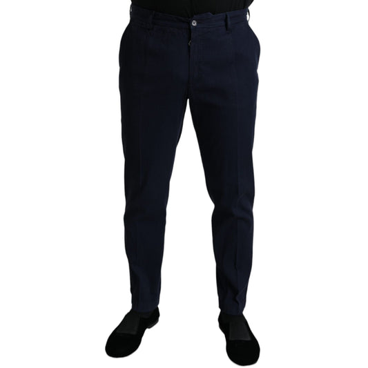 Dolce & Gabbana Dark Blue Cotton Stretch Slim Fit Dress Pants