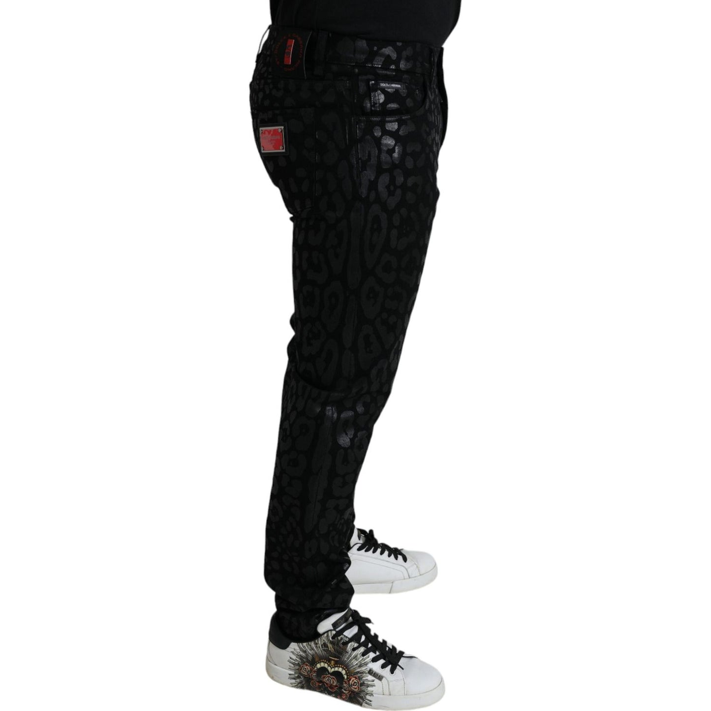 Dolce & Gabbana Exquisite Slim-fit Patterned Black Jeans Dolce & Gabbana