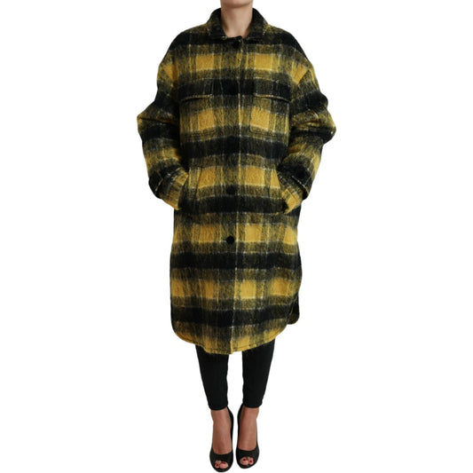 Dolce & Gabbana Chic Plaid Long Coat in Sunshine Yellow Dolce & Gabbana