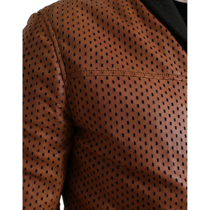 Dolce & Gabbana Brown Lambskin Leather Perforated Jacket 1728,67345645728,Bombers - Jackets & Coats - Clothing,Brown,Clothing,Dolce & Gabbana,IT44 | XS,IT46 | S,IT48 | M,Jackets & Coats - Clothing,Jackets - Men - Clothing,Leather Jackets - Jackets & Coats