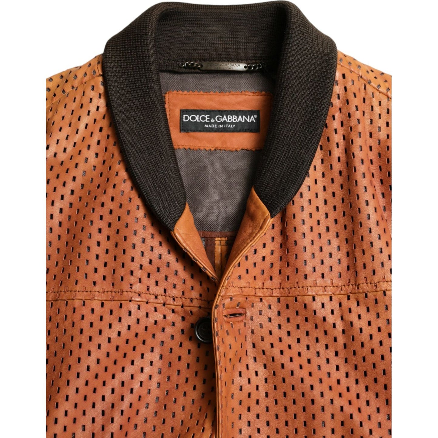 Dolce & Gabbana Elegant Leather Perforated Bomber Jacket Dolce & Gabbana