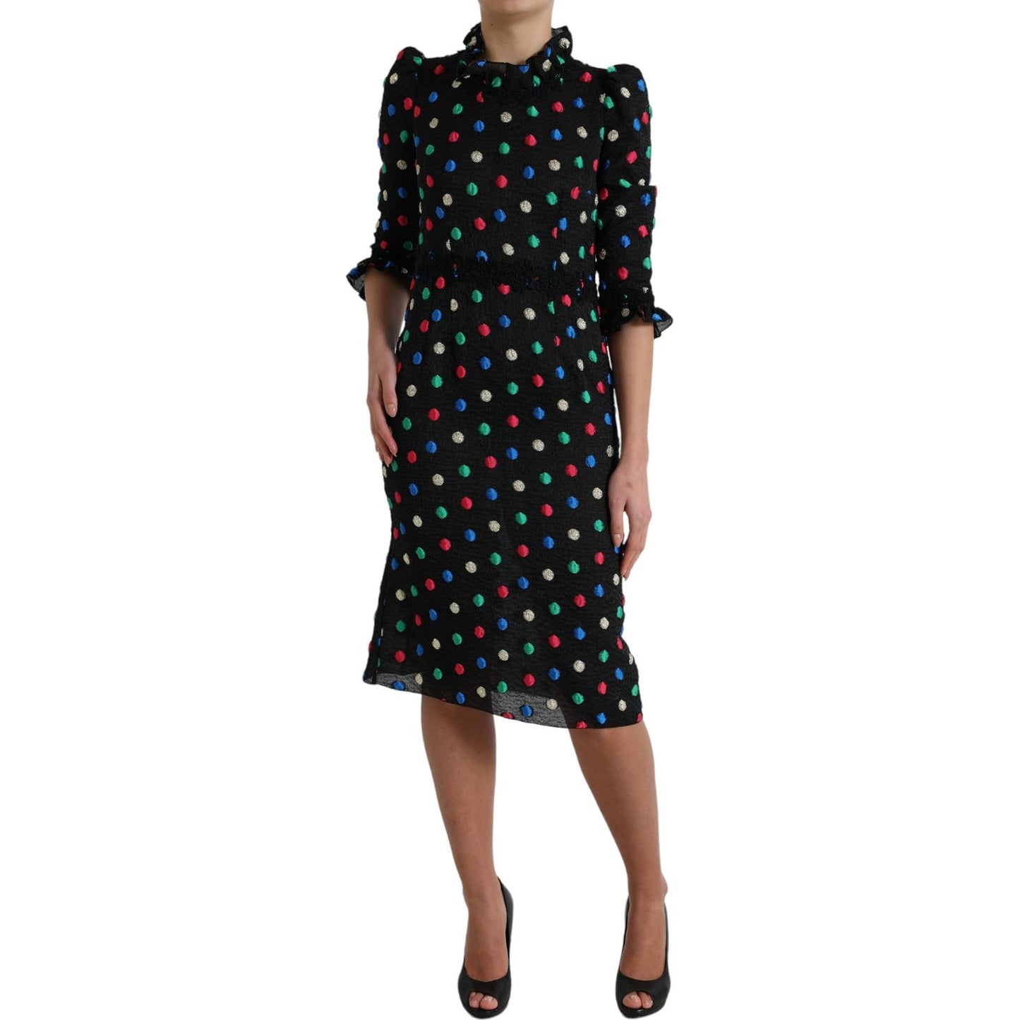 Dolce & Gabbana Elegant High Neck Polka Dot Midi Dress Dolce & Gabbana