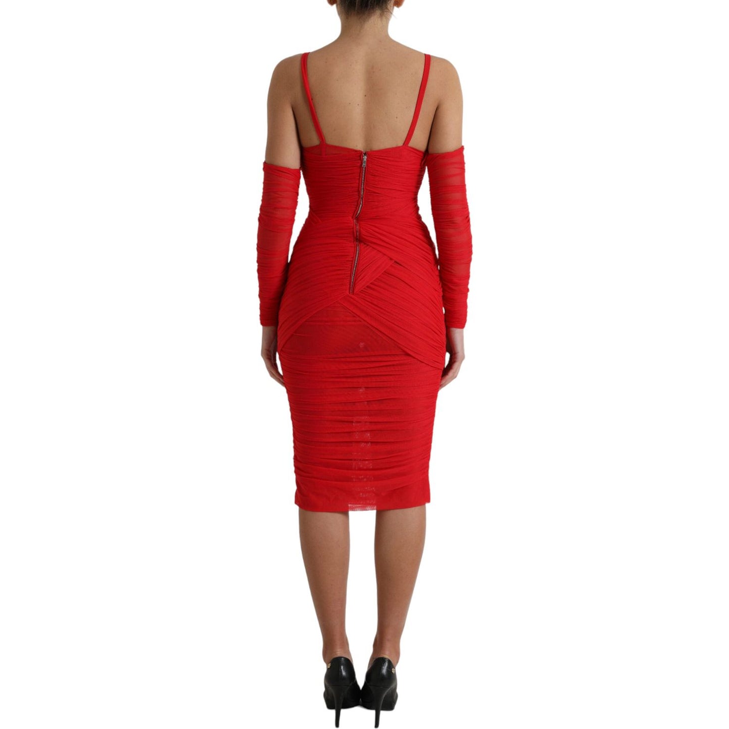 Dolce & Gabbana Radiant Red Stretch Satin Midi Dress Dolce & Gabbana