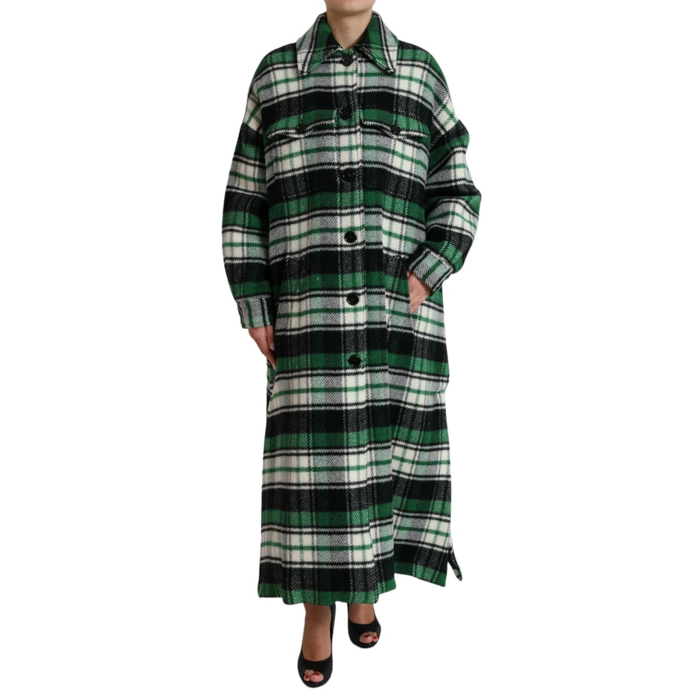 Dolce & Gabbana Green Plaid Long Sleeve Casual Coat Jacket 1728,67345645728,Clothing,Dolce & Gabbana,Full-Length Jackets - Jackets & Coats - Clothing,Green,IT40|S,Jackets & Coats - Clothing,Jackets & Coats - Women - Clothing,Material: 27% Angora 26% Polye