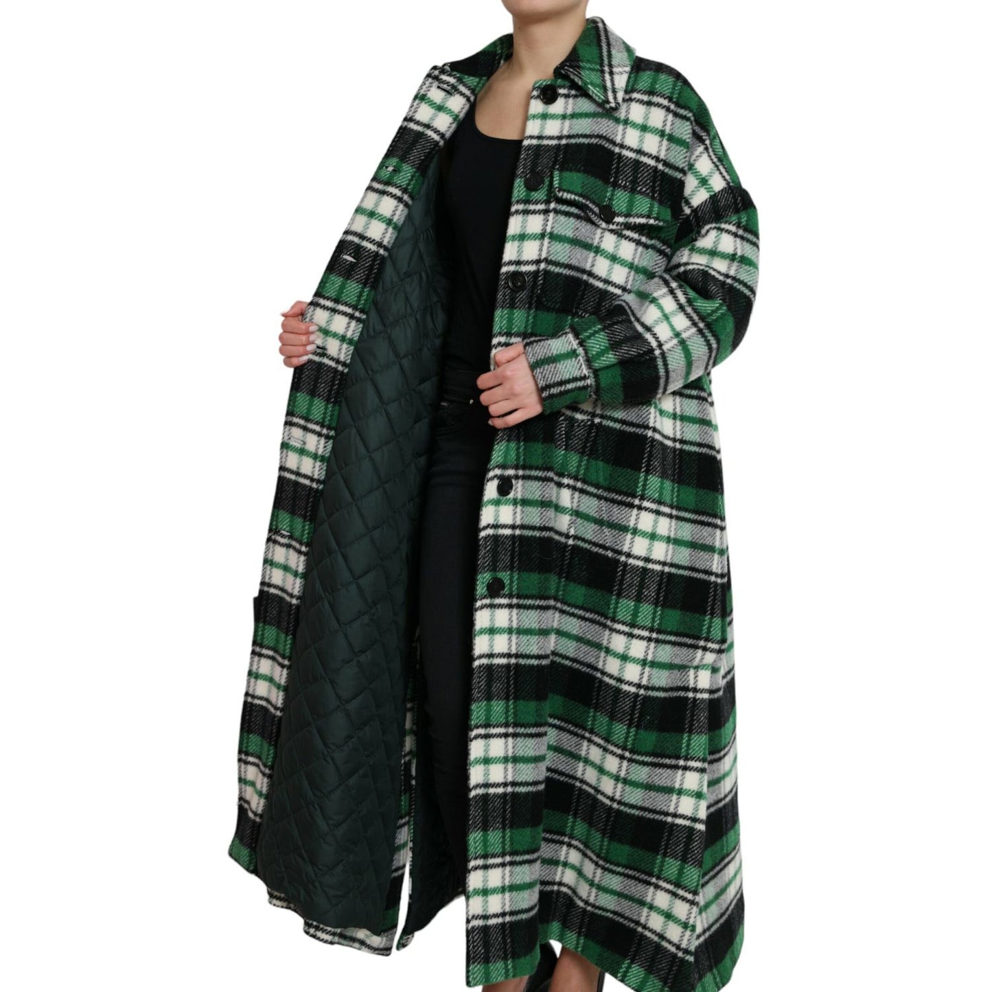 Dolce & Gabbana Green Plaid Long Sleeve Casual Coat Jacket 1728,67345645728,Clothing,Dolce & Gabbana,Full-Length Jackets - Jackets & Coats - Clothing,Green,IT40|S,Jackets & Coats - Clothing,Jackets & Coats - Women - Clothing,Material: 27% Angora 26% Polye