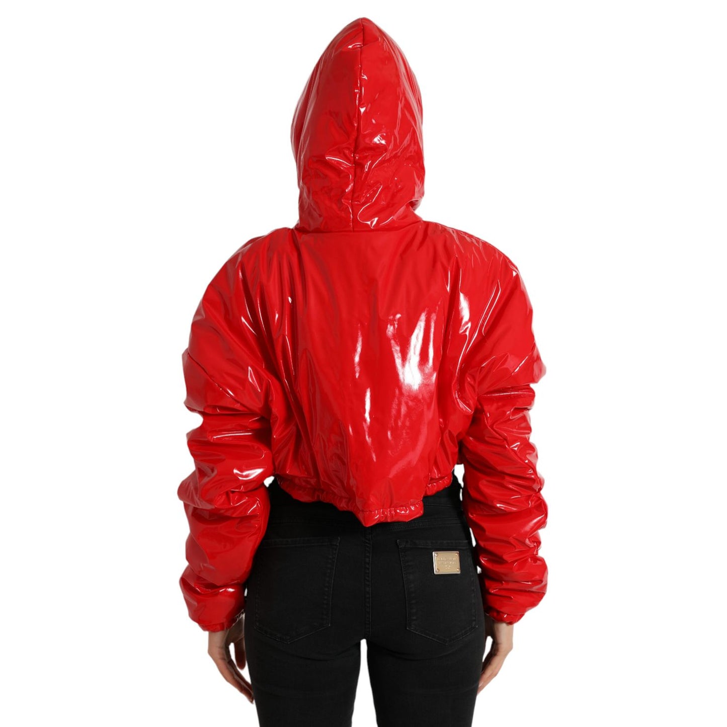 Dolce & Gabbana Shiny Red Hooded Cropped Short Coat Jacket 1728,67345645728,Bombers - Jackets & Coats - Clothing,Clothing,Dolce & Gabbana,IT40|S,Jackets & Coats - Clothing,Jackets & Coats - Women - Clothing,Material: 80% Polyester 12% Polyurethane 8% Elas
