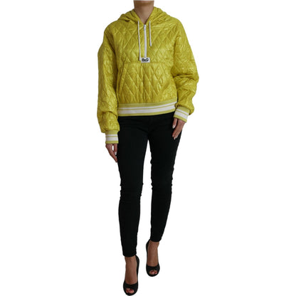 Dolce & Gabbana Yellow Nylon Quilted Hooded Pullover Jacket 1728,67345645728,Bombers - Jackets & Coats - Clothing,Clothing,Dolce & Gabbana,IT40|S,Jackets & Coats - Clothing,Jackets & Coats - Women - Clothing,Material: 100% Nylon,New with tags,Women,Women
