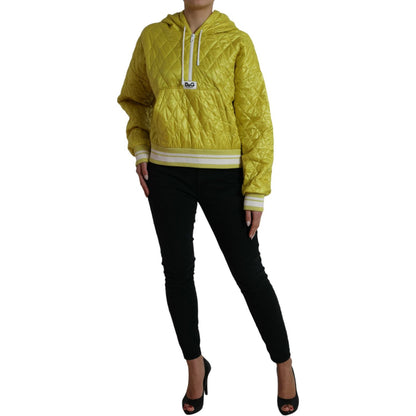Dolce & Gabbana Yellow Nylon Quilted Hooded Pullover Jacket 1728,67345645728,Bombers - Jackets & Coats - Clothing,Clothing,Dolce & Gabbana,IT40|S,Jackets & Coats - Clothing,Jackets & Coats - Women - Clothing,Material: 100% Nylon,New with tags,Women,Women